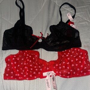 Women's Black and Red Heart Lace Bras Victoria secret